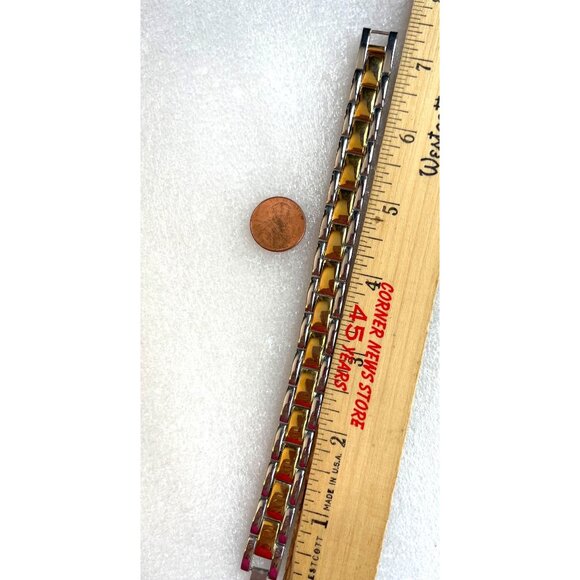 Two-Tone Stainless Steel Magnetic Link Bracelet 7.5" Unisex Stylish Therapy A81 - Picture 5 of 6